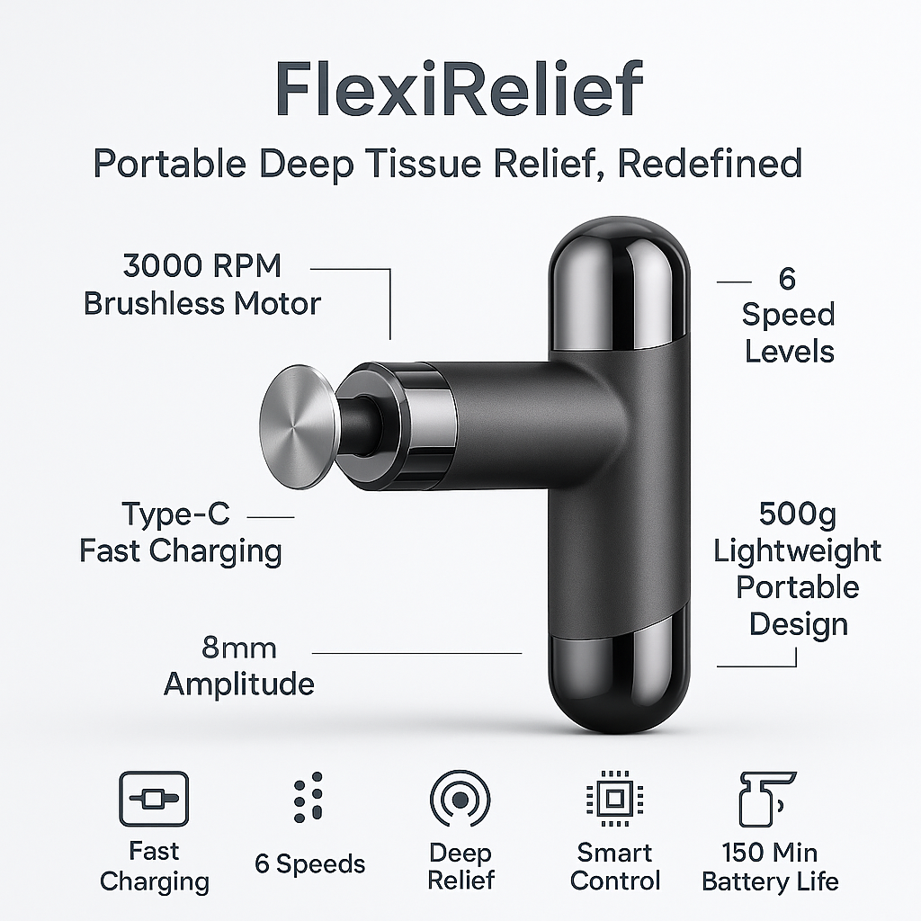 FlexiRelief Mini Massage Gun – Portable Deep Tissue Muscle Massager
