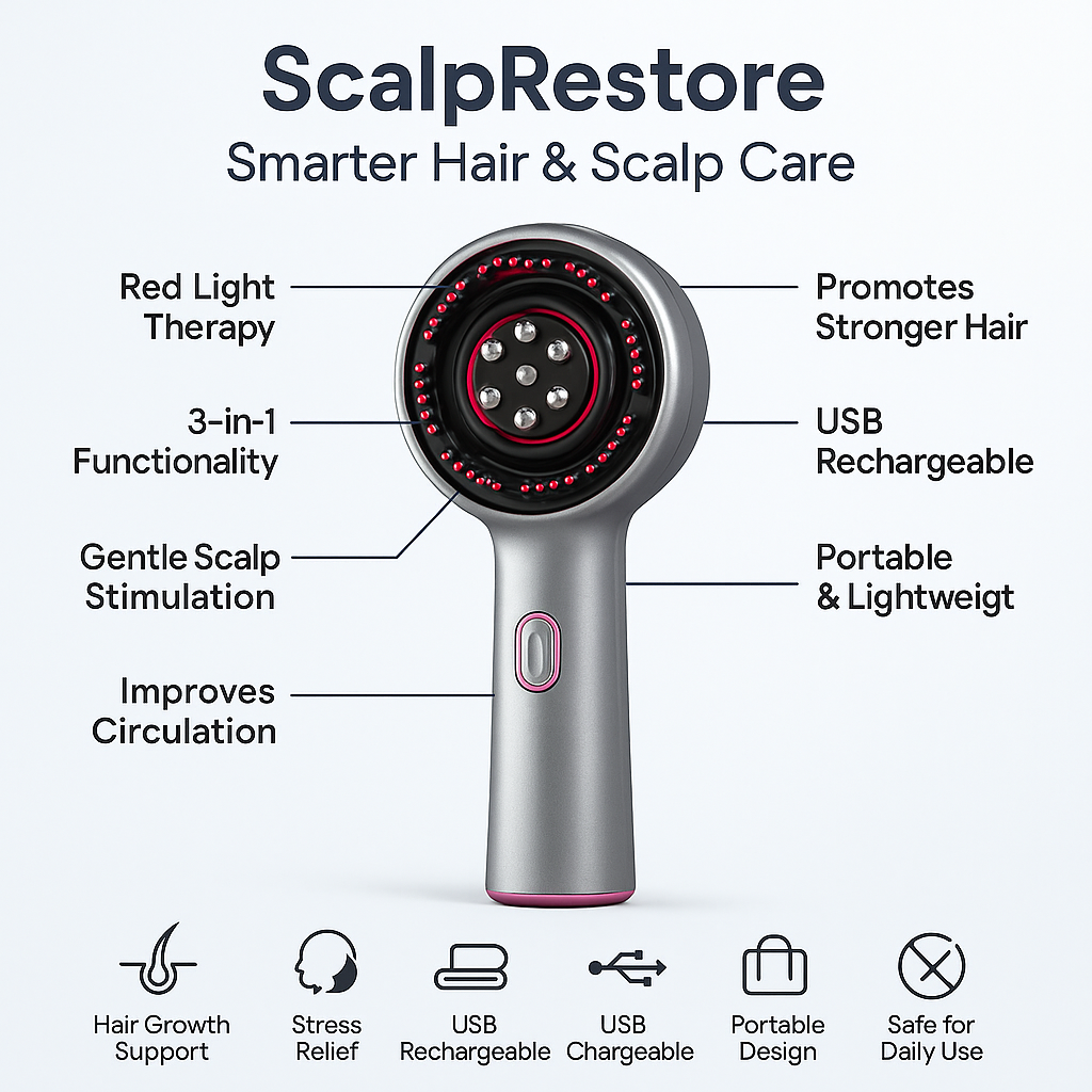 ScalpRestore Pro – 3-in-1 Massager with Red Light for Hair Growth
